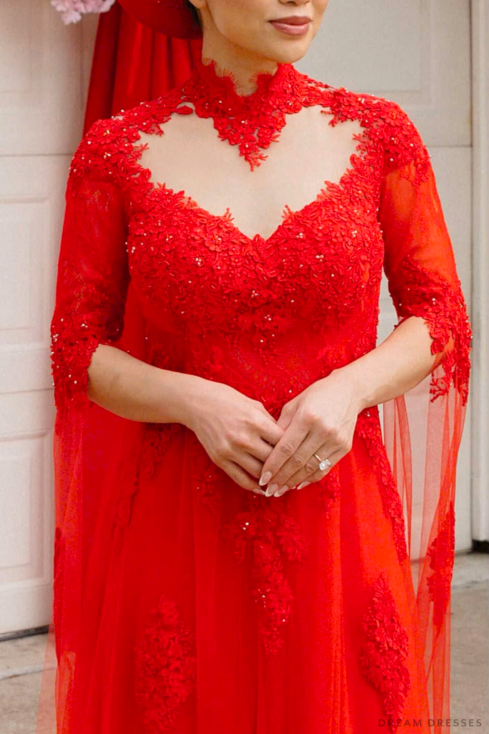 Red Bridal Ao Dai | Lace Vietnamese Bridal Dress (#HANLYN)