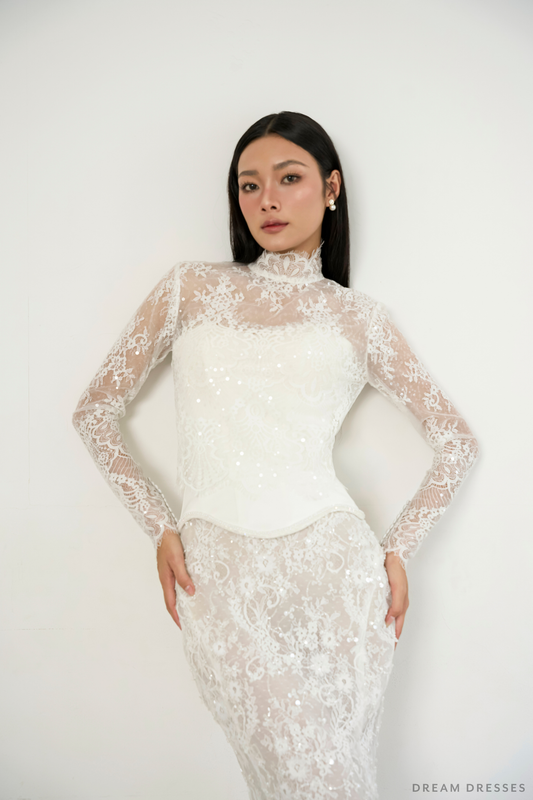 French Lace Wedding Dress Topper (#DORIS) - Dream Dresses by P.M.N.