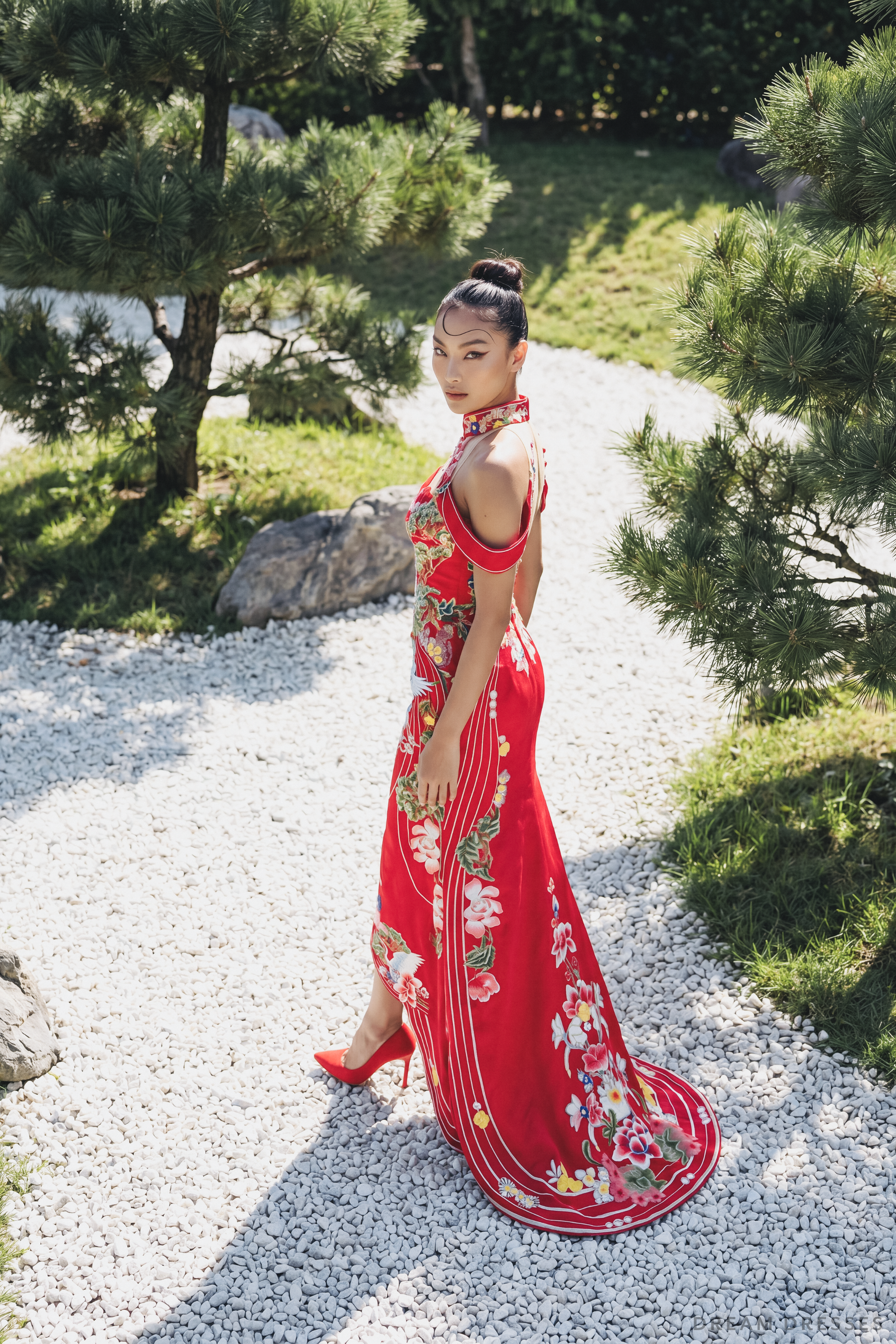 Red Modern Bridal Cheongsam Dress (#QIN) 12 / No Overskirt