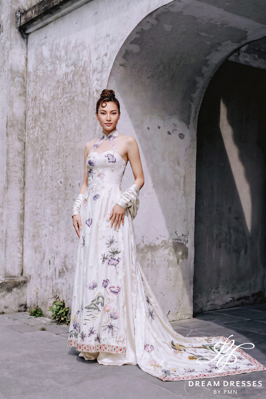 Ivory Ao Dai with Color Lace (#QUYNH) - Dream Dresses by P.M.N.