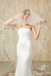 Colorful Floral Embroidery Drop Veil (#ALLURE)
