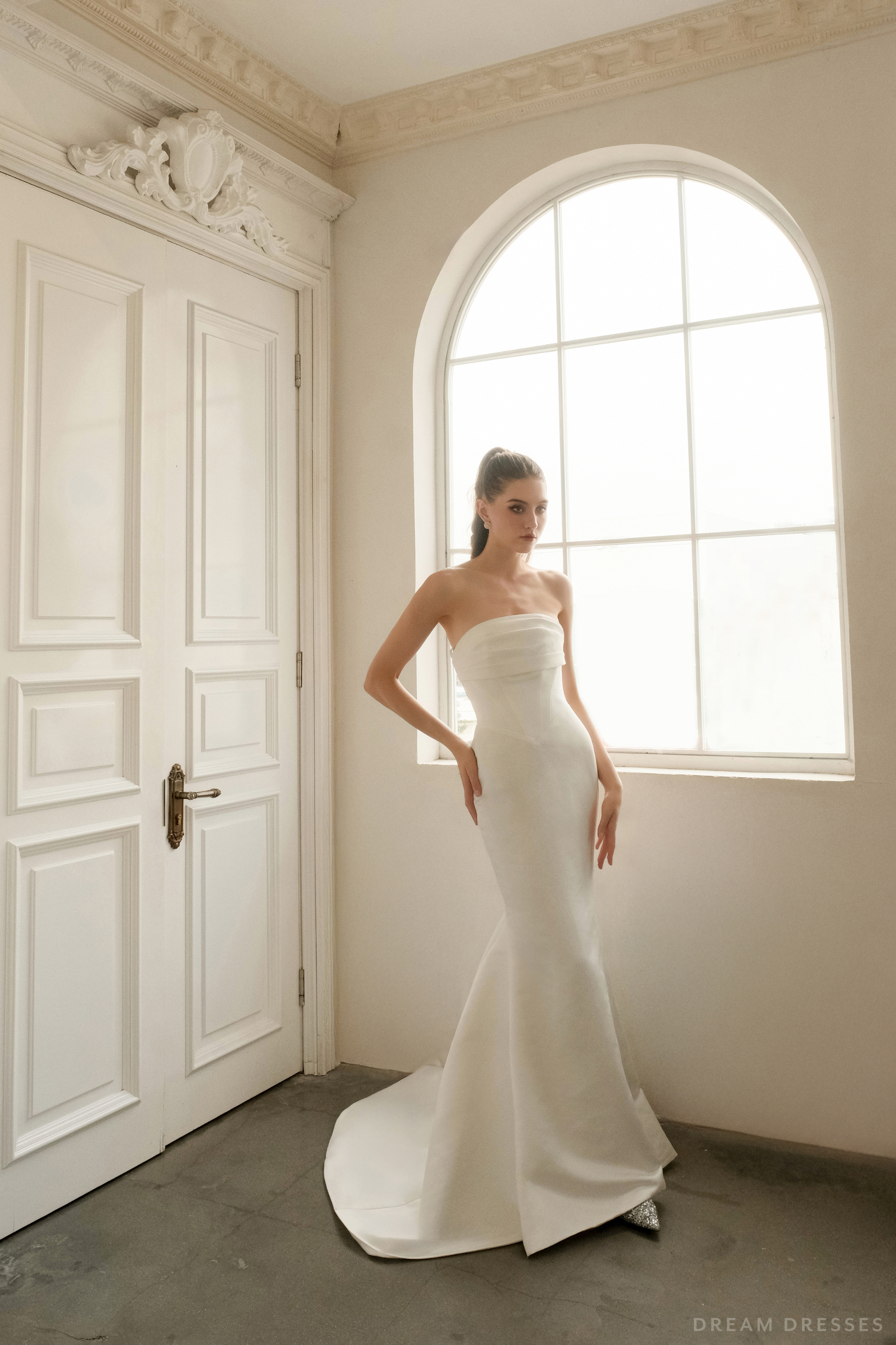 Satin Mermaid Wedding Dress with Detachable Overskirt (#EMELY) - Dream Dresses by P.M.N.