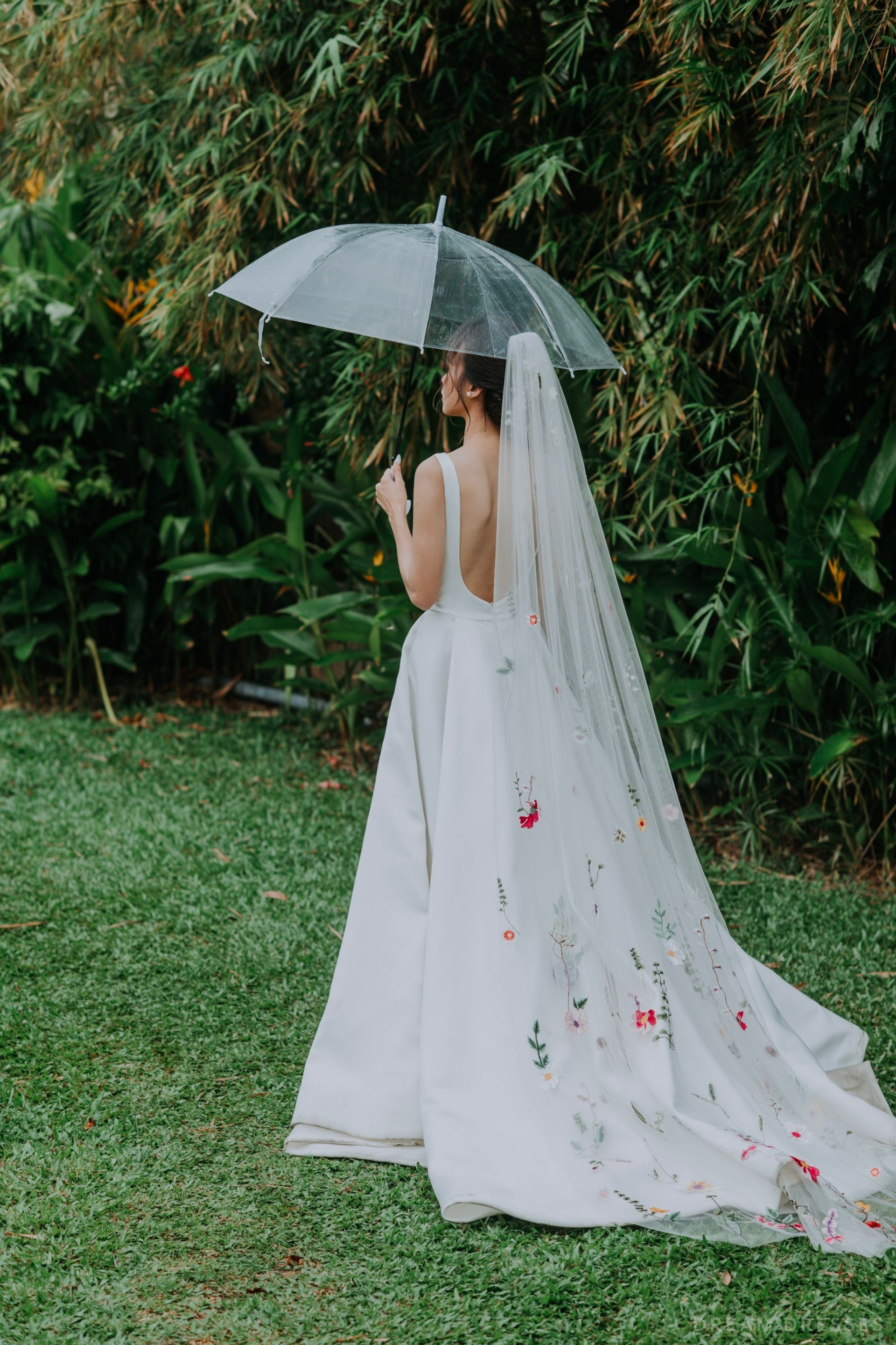 One Tier Colorful Floral Veil (#FLORAL) - Dream Dresses by P.M.N.