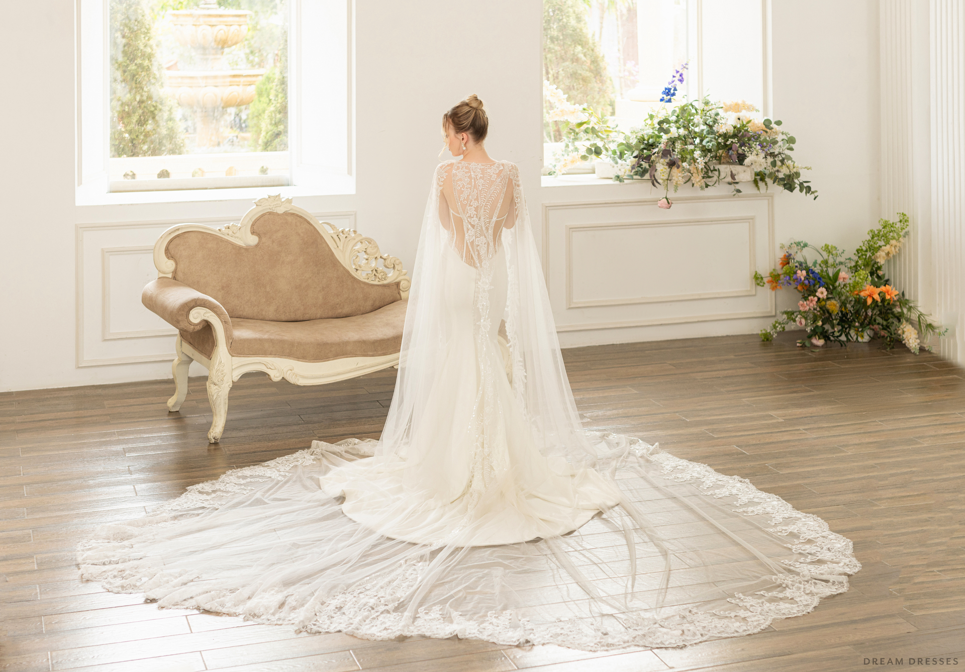 Bridal Cape with Floral Lace (#AXELLE) - Dream Dresses by P.M.N.