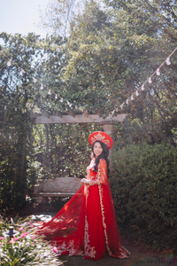 Red and Gold Ao Dai OverCoat | Traditional Vietnamese Bridal OverCoat (#TUEMINH) - Dream Dresses by P.M.N.