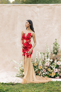 Red Evening Gown with Custom Embroidery (#LILIANE) - Dream Dresses by P.M.N.