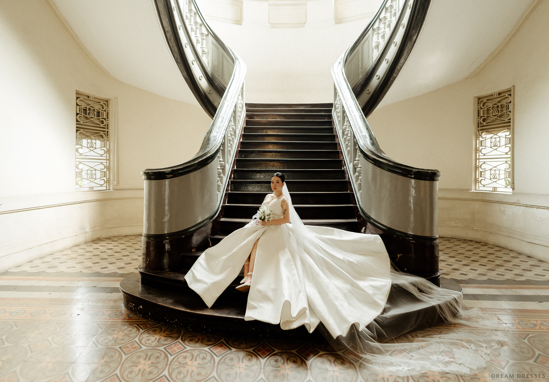 Satin Ball Gown Wedding Dress with High Slit  (#KHANHTIEN) - Dream Dresses by P.M.N.