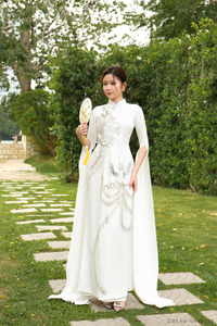 White Bridal Ao Dai | Modern Vietnamese Bridal Dress with Couture Lace (#CHARMY) - Dream Dresses by P.M.N.