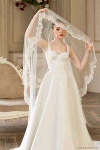 Two Layers Bridal Veil with Sequins Lace (#MALLORIE) - Dream Dresses by P.M.N.