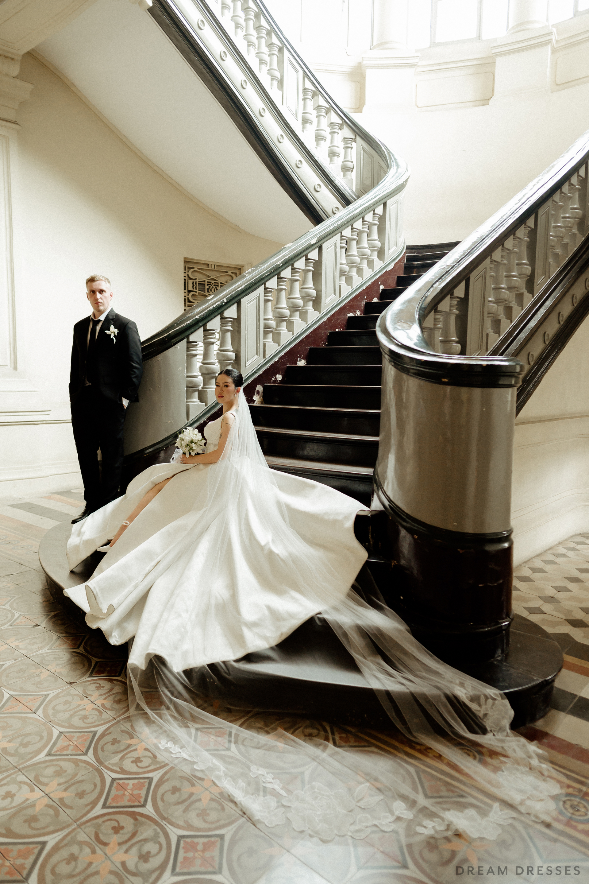 Satin Ball Gown Wedding Dress with High Slit  (#KHANHTIEN) - Dream Dresses by P.M.N.