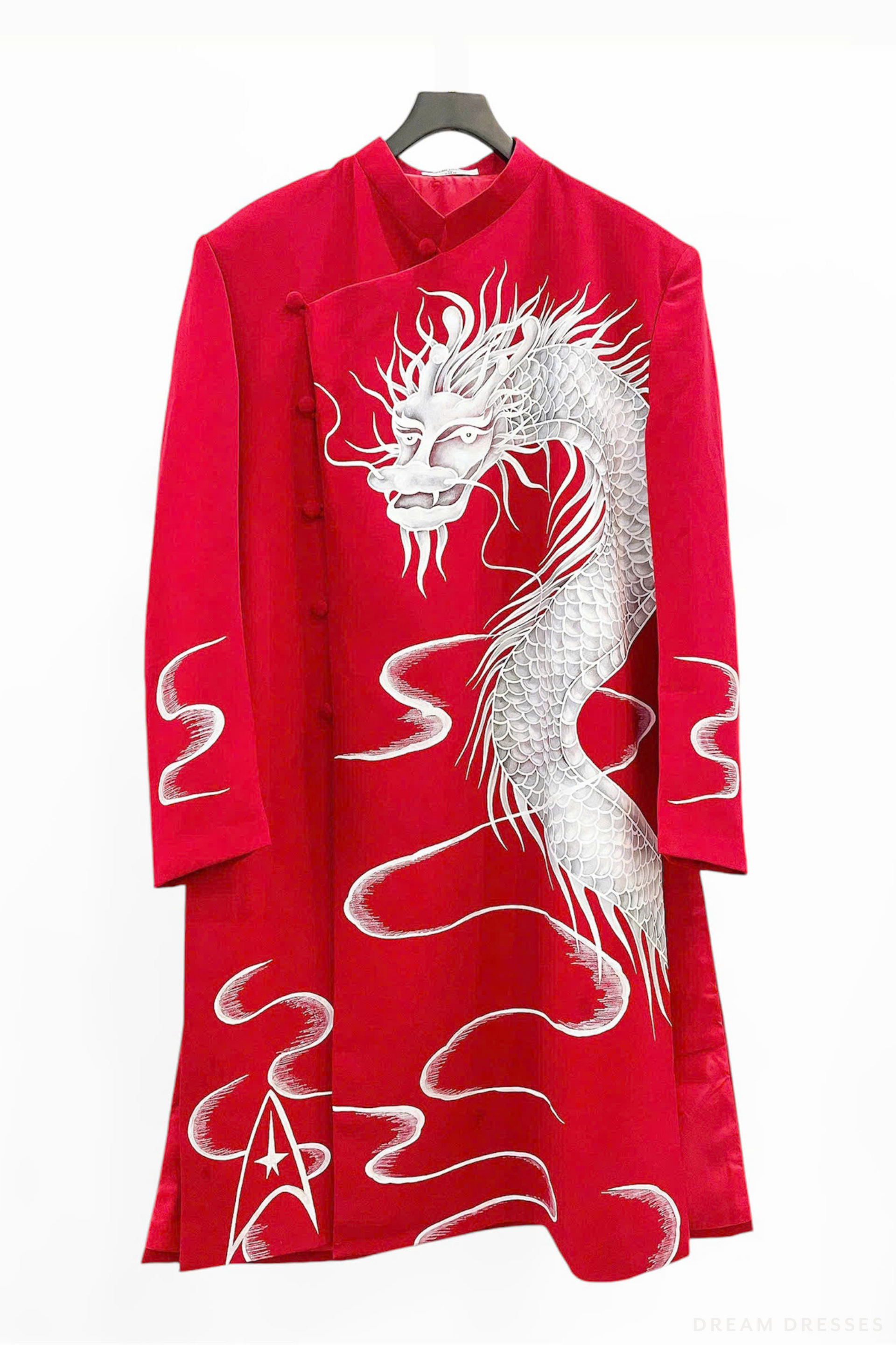 Red Groom Ao Dai Jacket | Hand-Painted Dragon Vietnamese Ao Dai (#CUONG) - Dream Dresses by P.M.N.