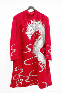 Red Groom Ao Dai Jacket | Hand-Painted Dragon Vietnamese Ao Dai (#CUONG) - Dream Dresses by P.M.N.
