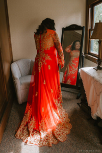 Red Bridal Ao Dai | Vietnamese Modern Bridal Dress with Phoenix Embroidery (#LYS) - Dream Dresses by P.M.N.