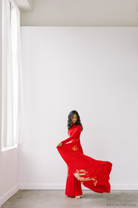 Red Bridal Ao Dai | Vietnamese Traditional Bridal Dress with Phoenix Embroidery (#PING) - Dream Dresses by P.M.N.