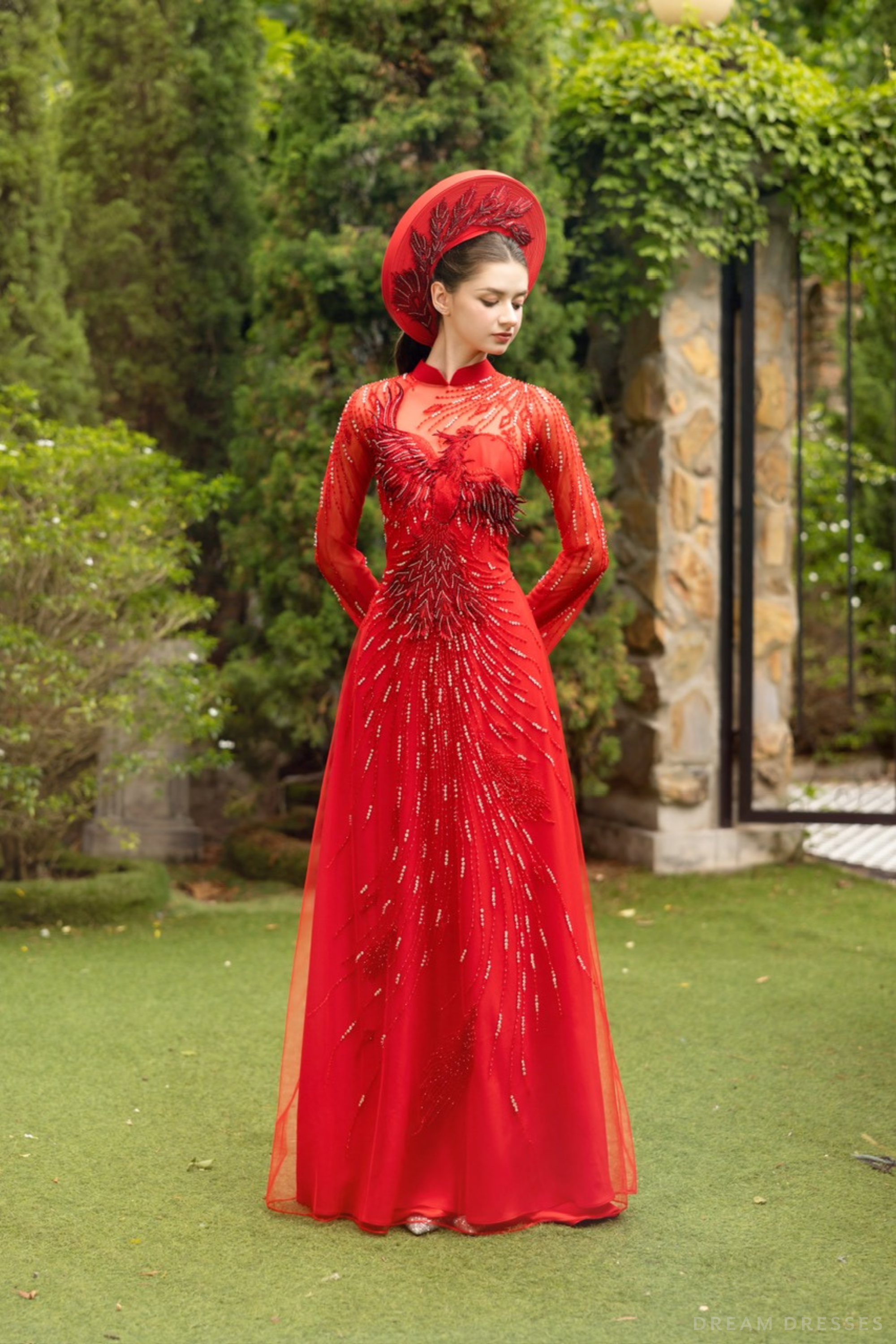 Red Phoenix Embroidered Bridal o Di Vietnamese Wedding Dress Red Phoenix Embroidered Bridal o Di Vietnamese Wedding Dress
