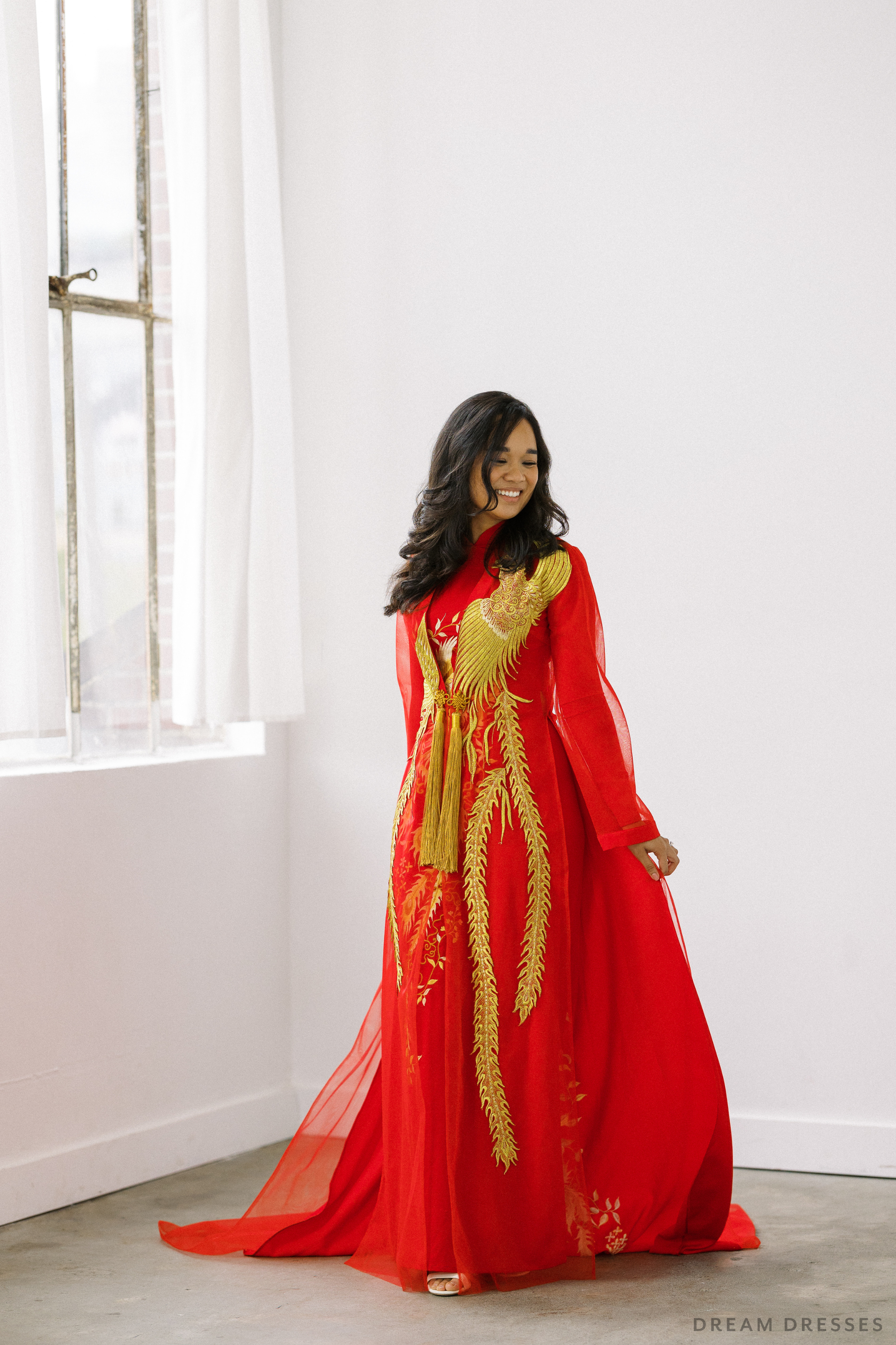 Red and Gold Ao Dai OverCoat | Traditional Vietnamese Bridal OverCoat  (#MYPHUONG)