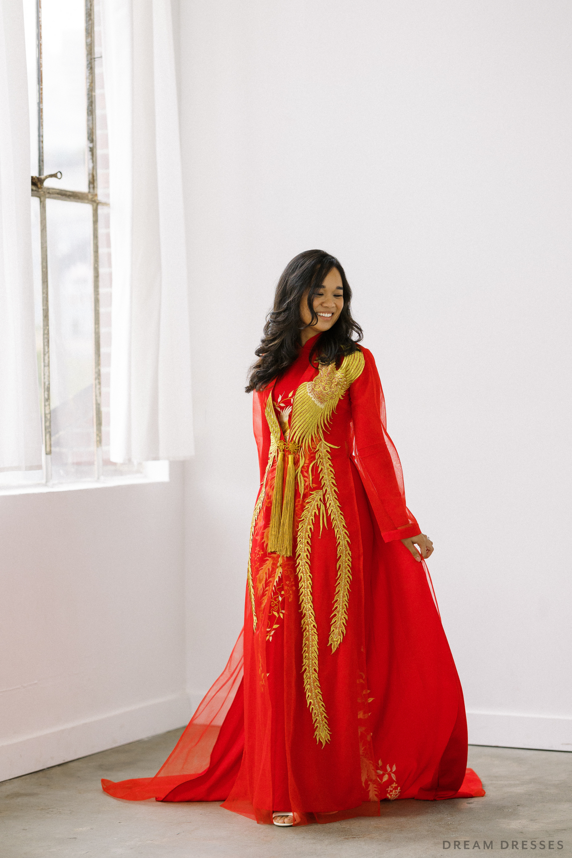 Red and Gold Ao Dai OverCoat | Traditional Vietnamese Bridal OverCoat  (#MYPHUONG) - Dream Dresses by P.M.N.