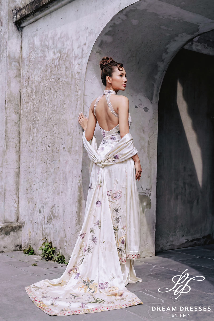 Ivory Ao Dai with Color Lace (#QUYNH) - Dream Dresses by P.M.N.