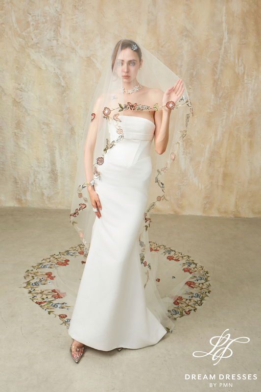 Colorful Floral Embroidery Drop Veil (#ALLURE) - Dream Dresses by P.M.N.