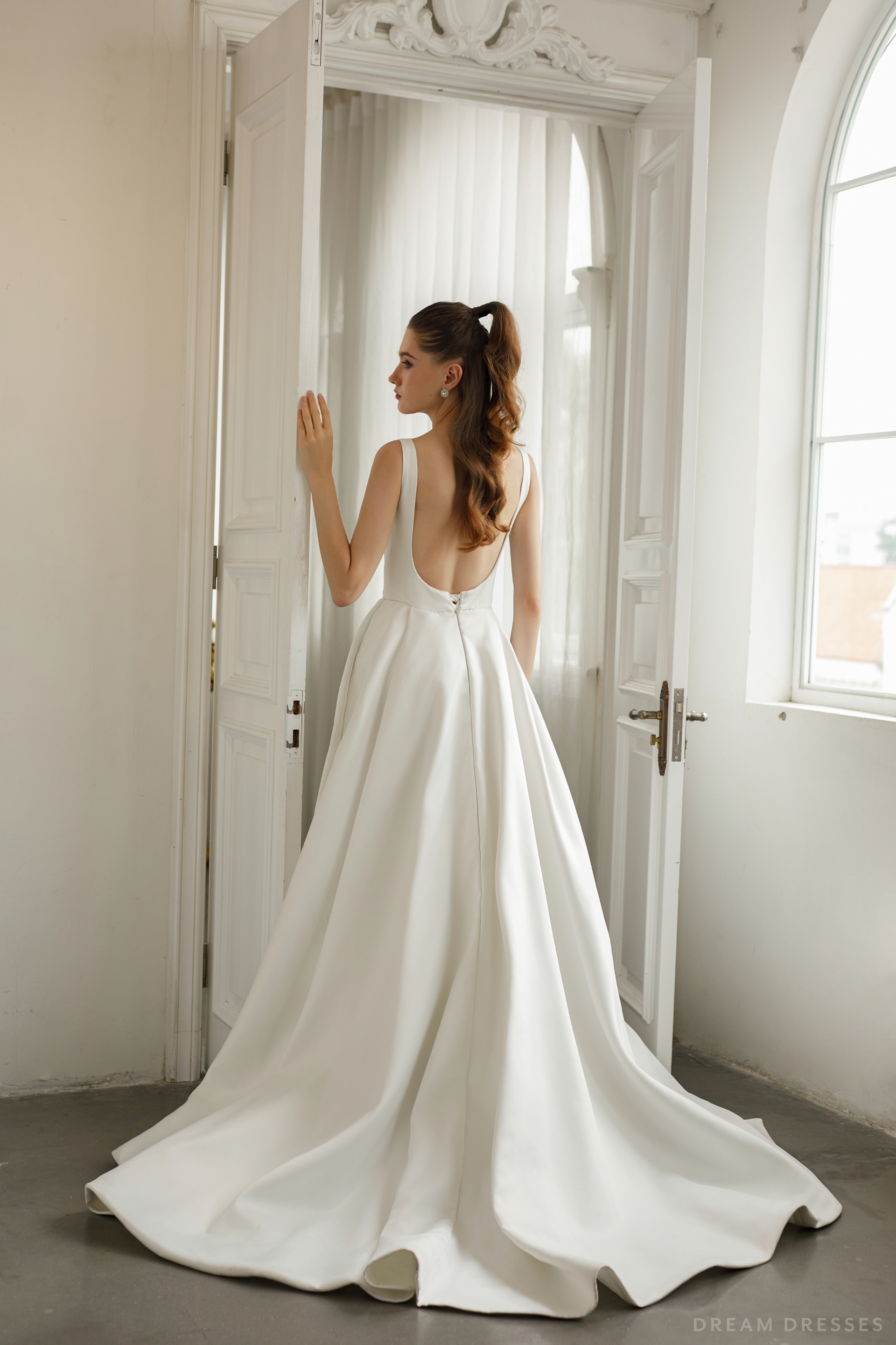 Satin Ball Gown Wedding Dress with High Slit  (#KHANHTIEN) - Dream Dresses by P.M.N.