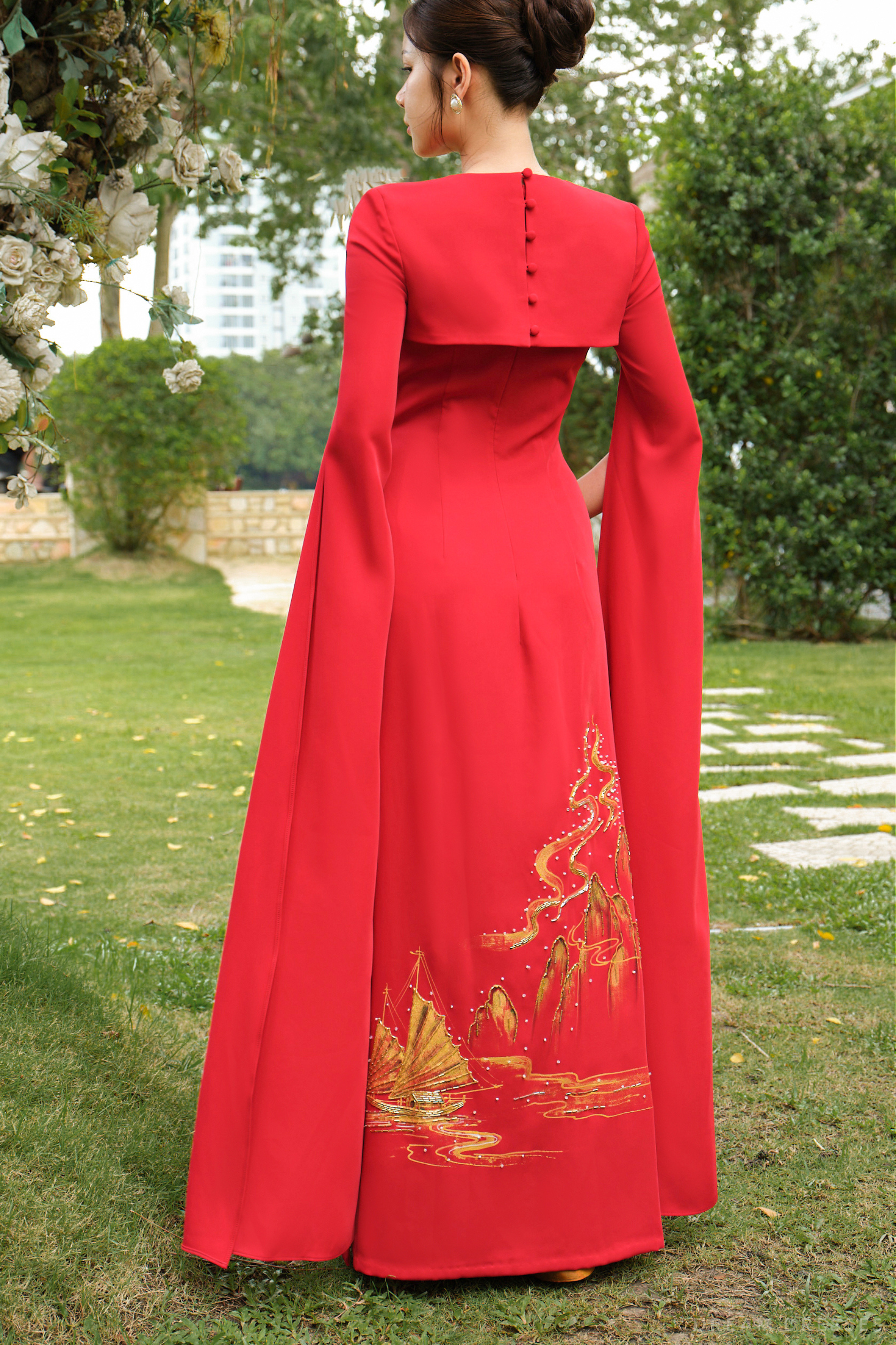 Red Bridal Ao Dai | Vietnamese Modern Bridal Dress (#AZALEA)