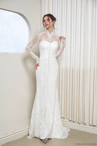 Modest Long Sleeve Wedding Dress with French Lace (#AIYANA) - Dream Dresses by P.M.N.