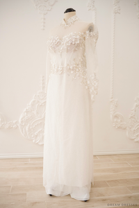 White Bridal Ao Dai | Vietnamese Traditional Bridal Dress with 3D Lace (#JANG) - Dream Dresses by P.M.N.