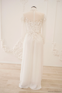 White Bridal Ao Dai | Vietnamese Traditional Bridal Dress with 3D Lace (#JANG) - Dream Dresses by P.M.N.