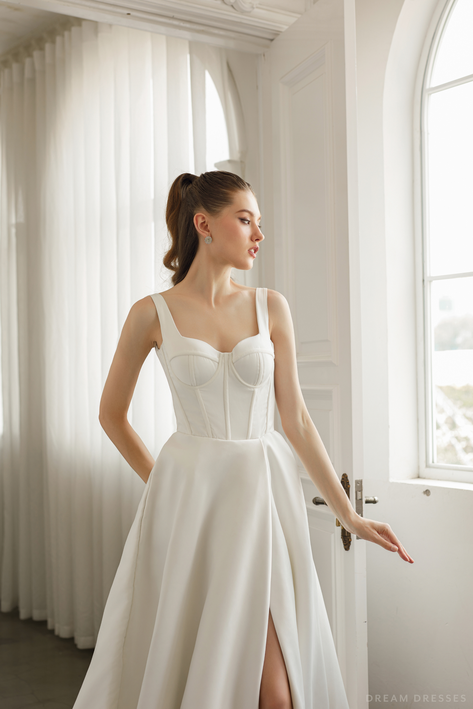 Satin Ball Gown Wedding Dress with High Slit  (#KHANHTIEN) - Dream Dresses by P.M.N.