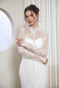Modest Long Sleeve Wedding Dress with French Lace (#AIYANA) - Dream Dresses by P.M.N.