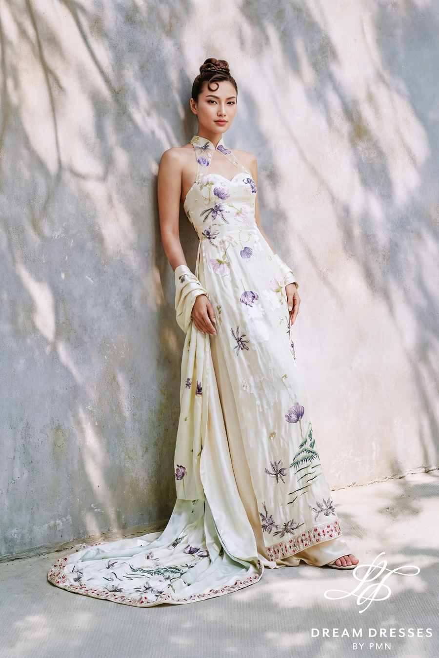 Ivory Ao Dai with Color Lace (#QUYNH) - Dream Dresses by P.M.N.