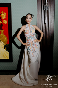 Asian-inspired Wedding Dress with Embroidery (#QIONG)