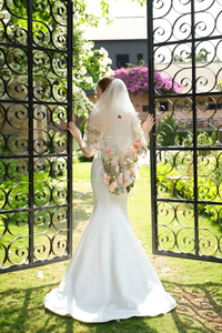 Fingertip Veil with 3D Floral & Ribbon Embellishment (#VALERIA) - Dream Dresses by P.M.N.