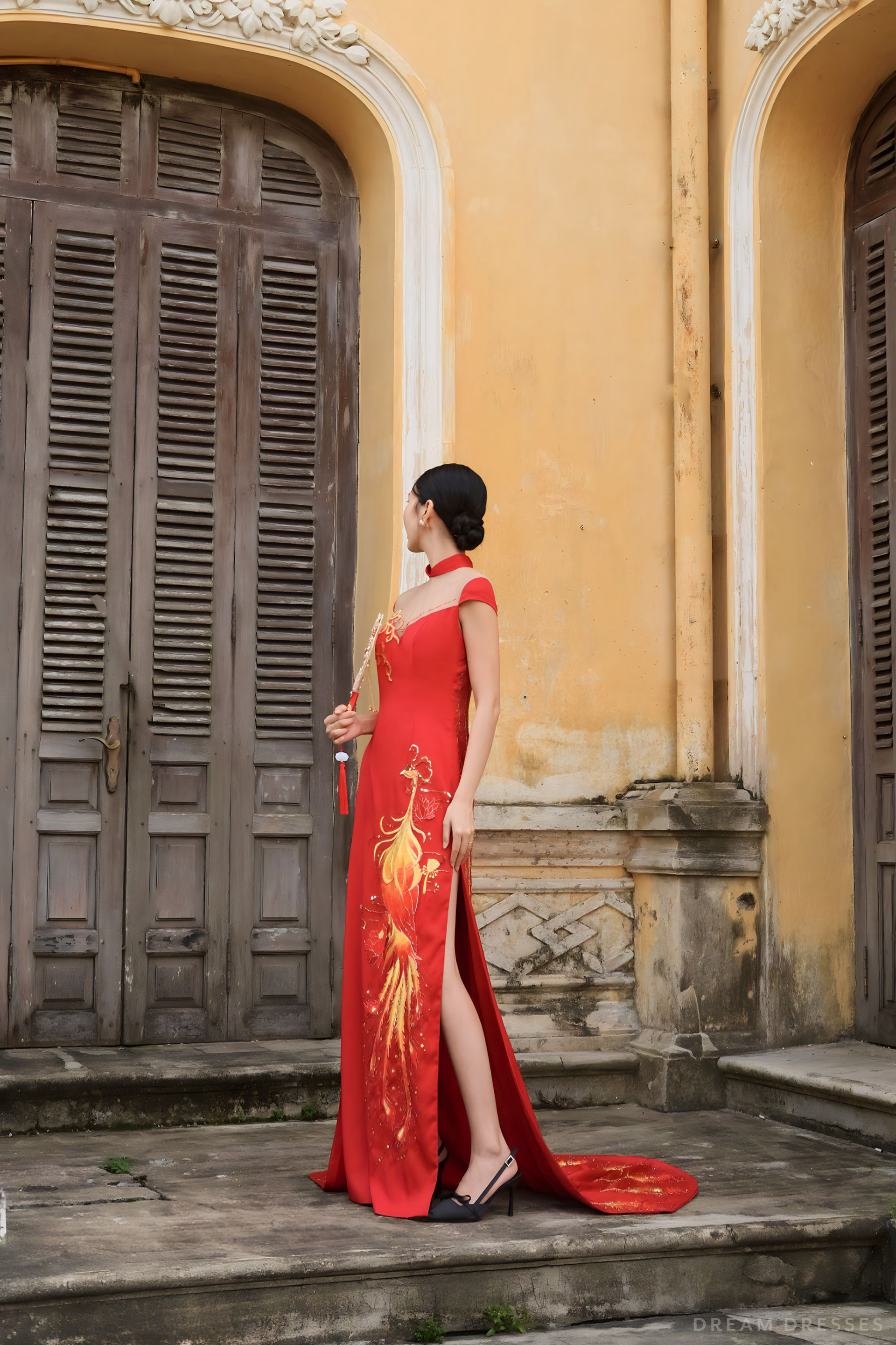 Red Bridal Cheongsam | Red Qipao Bridal Gown with Phoenix Lace  (#LANIE) - Dream Dresses by P.M.N.