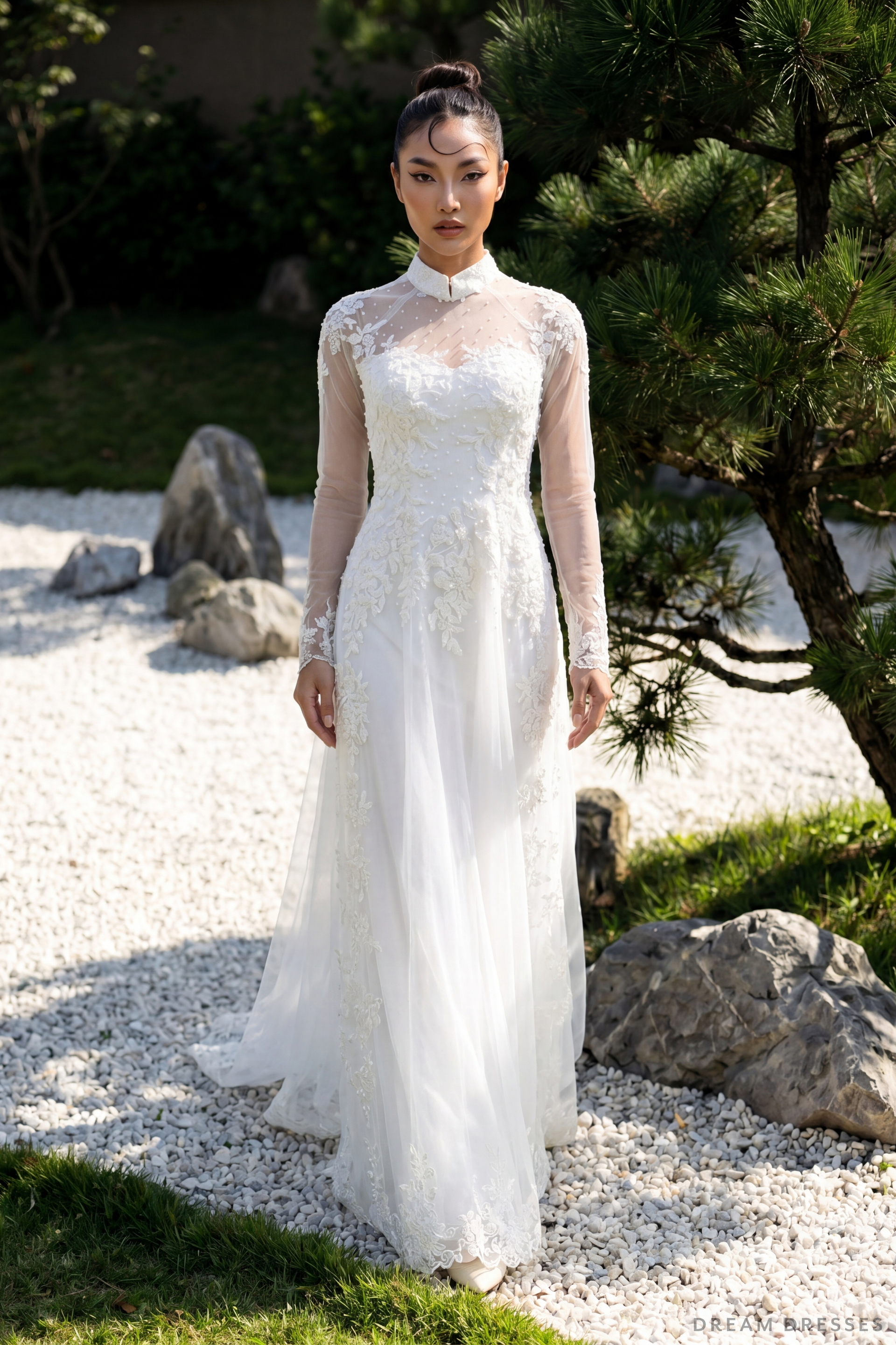 White Bridal Ao Dai | Modern Vietnamese Bridal Dress (#LING) - Dream Dresses by P.M.N.