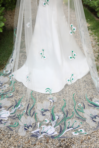Chapel Bridal Veil with Floral Lace  (#AUDREY) - Dream Dresses by P.M.N.