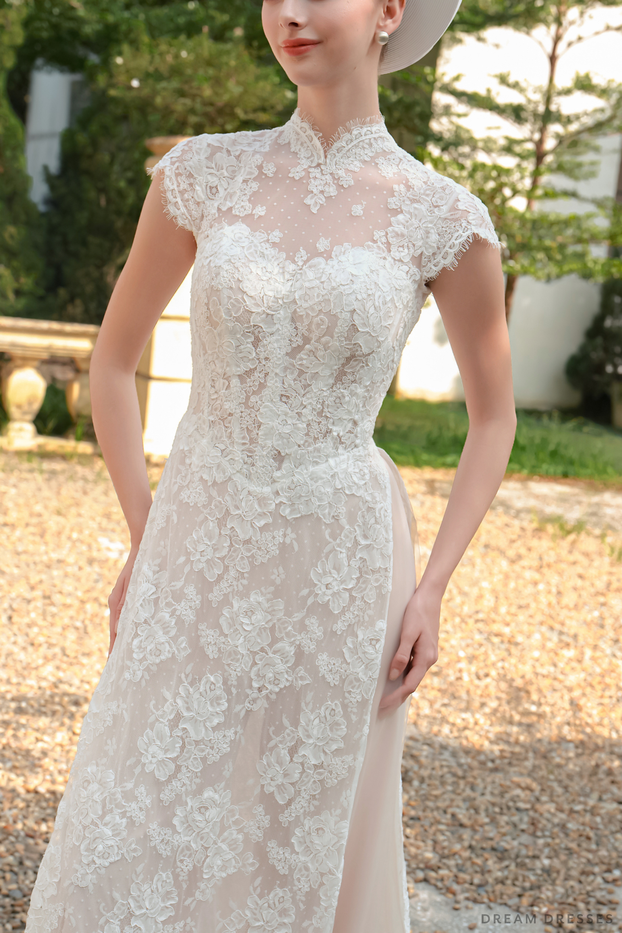 White Bridal Ao Dai | Modern Vietnamese Bridal Dress with French Lace (#ASTORIA)