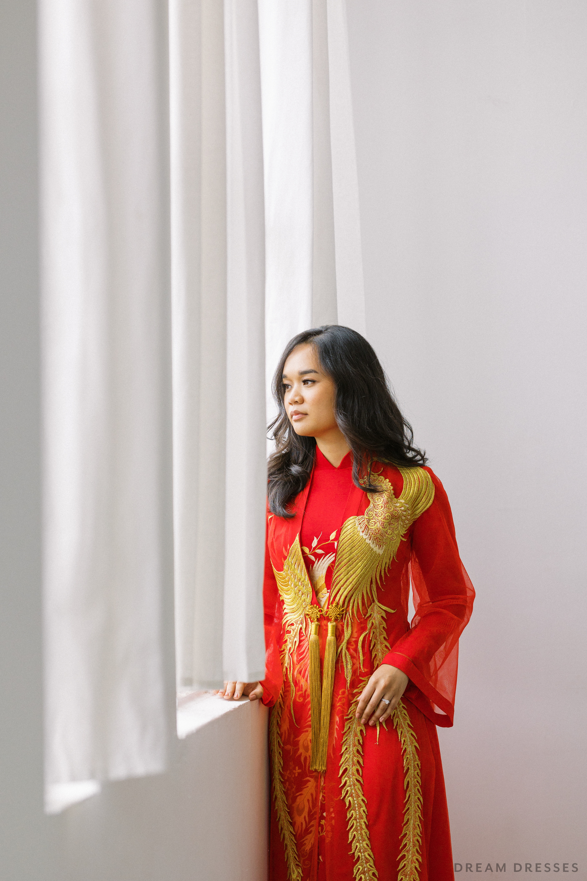 Red and Gold Ao Dai OverCoat | Traditional Vietnamese Bridal OverCoat  (#MYPHUONG) - Dream Dresses by P.M.N.