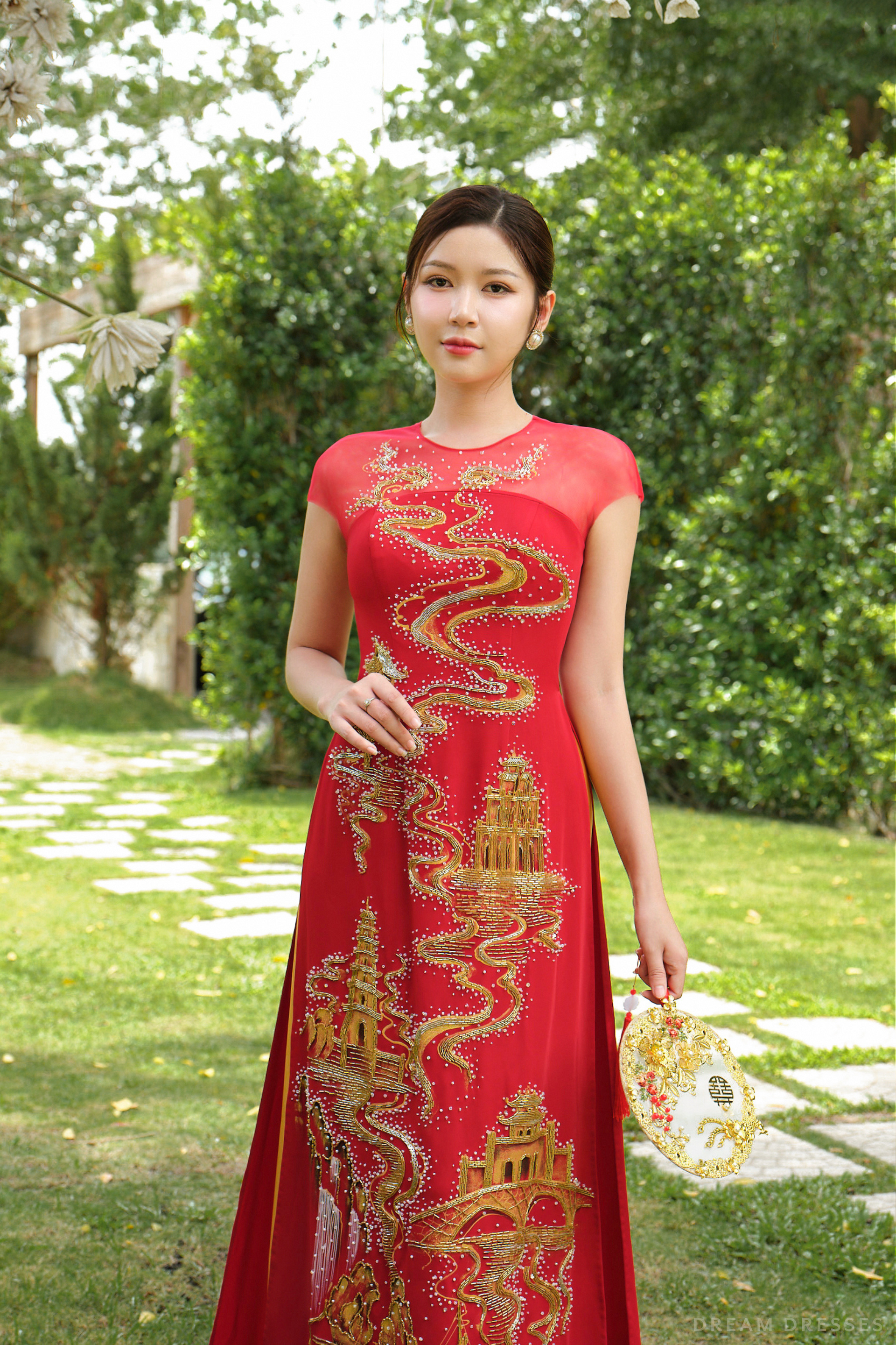 Red Bridal Ao Dai | Vietnamese Modern Bridal Dress (#AZALEA) - Dream Dresses by P.M.N.