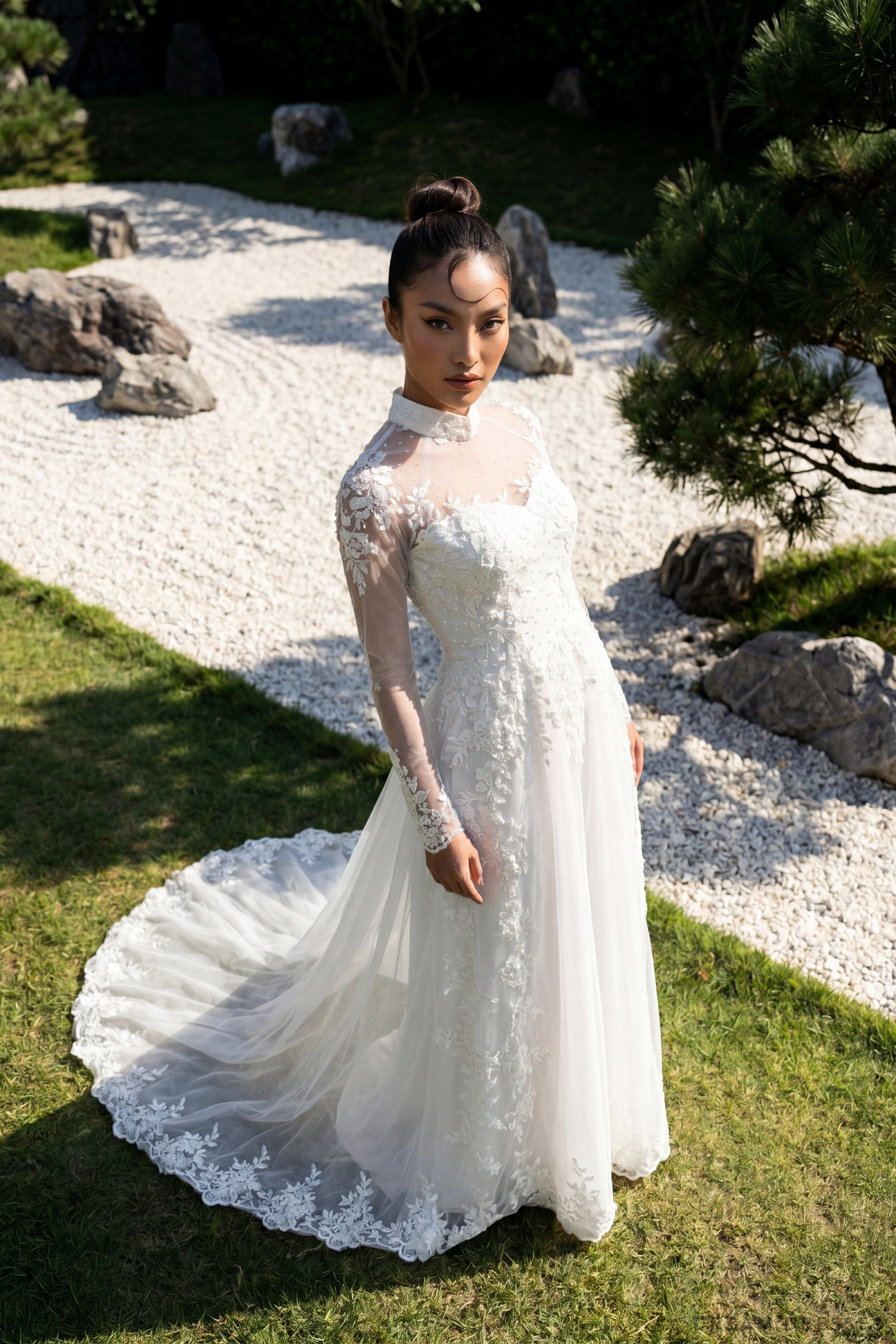 White Bridal Ao Dai | Modern Vietnamese Bridal Dress (#LING) - Dream Dresses by P.M.N.