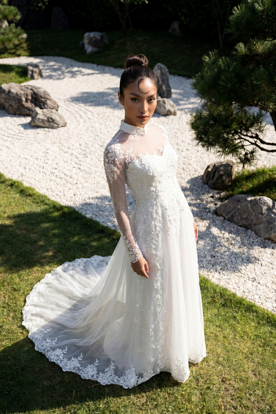 White Bridal Ao Dai | Modern Vietnamese Bridal Dress (#LING) - Dream Dresses by P.M.N.