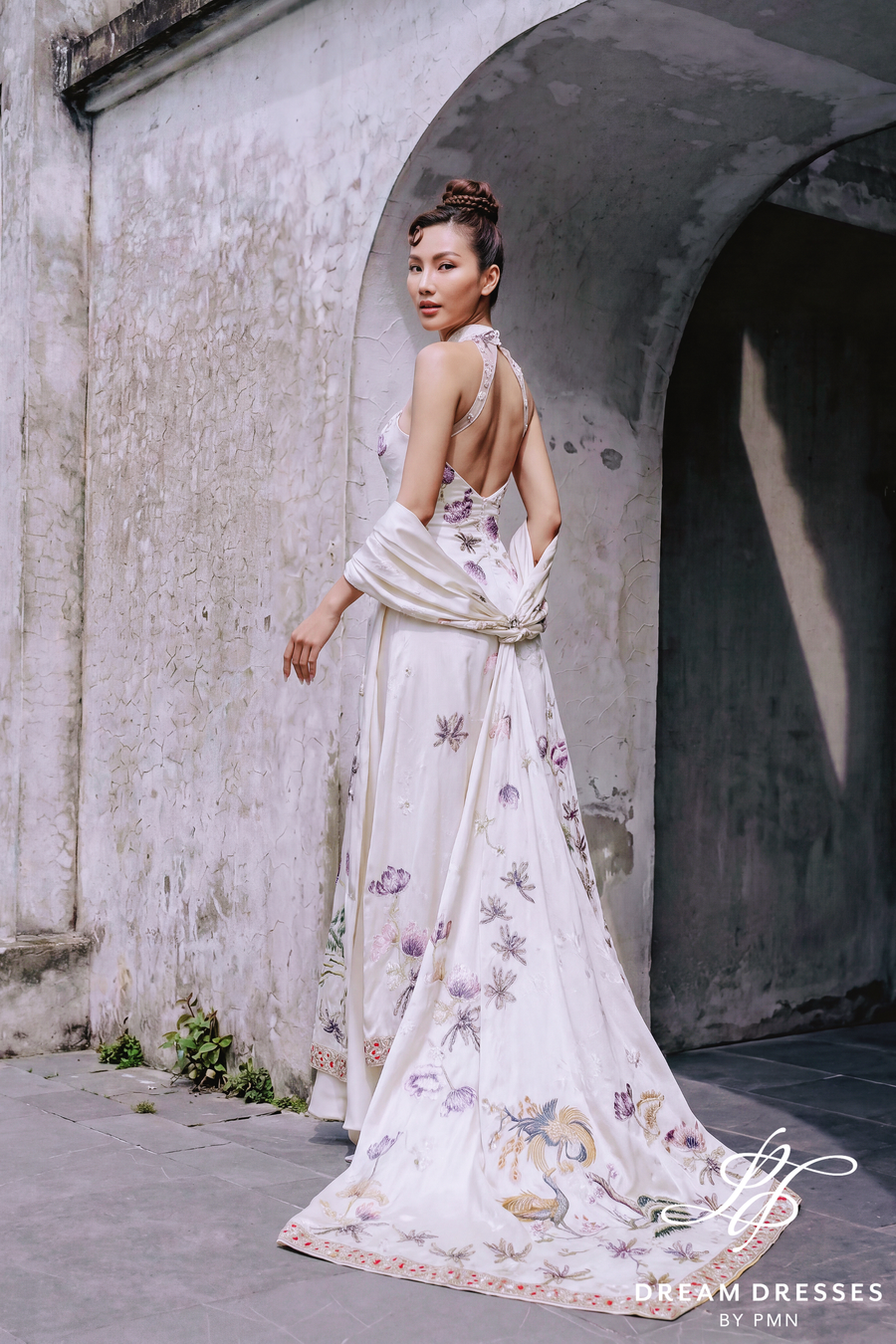 Ivory Ao Dai with Color Lace (#QUYNH) - Dream Dresses by P.M.N.