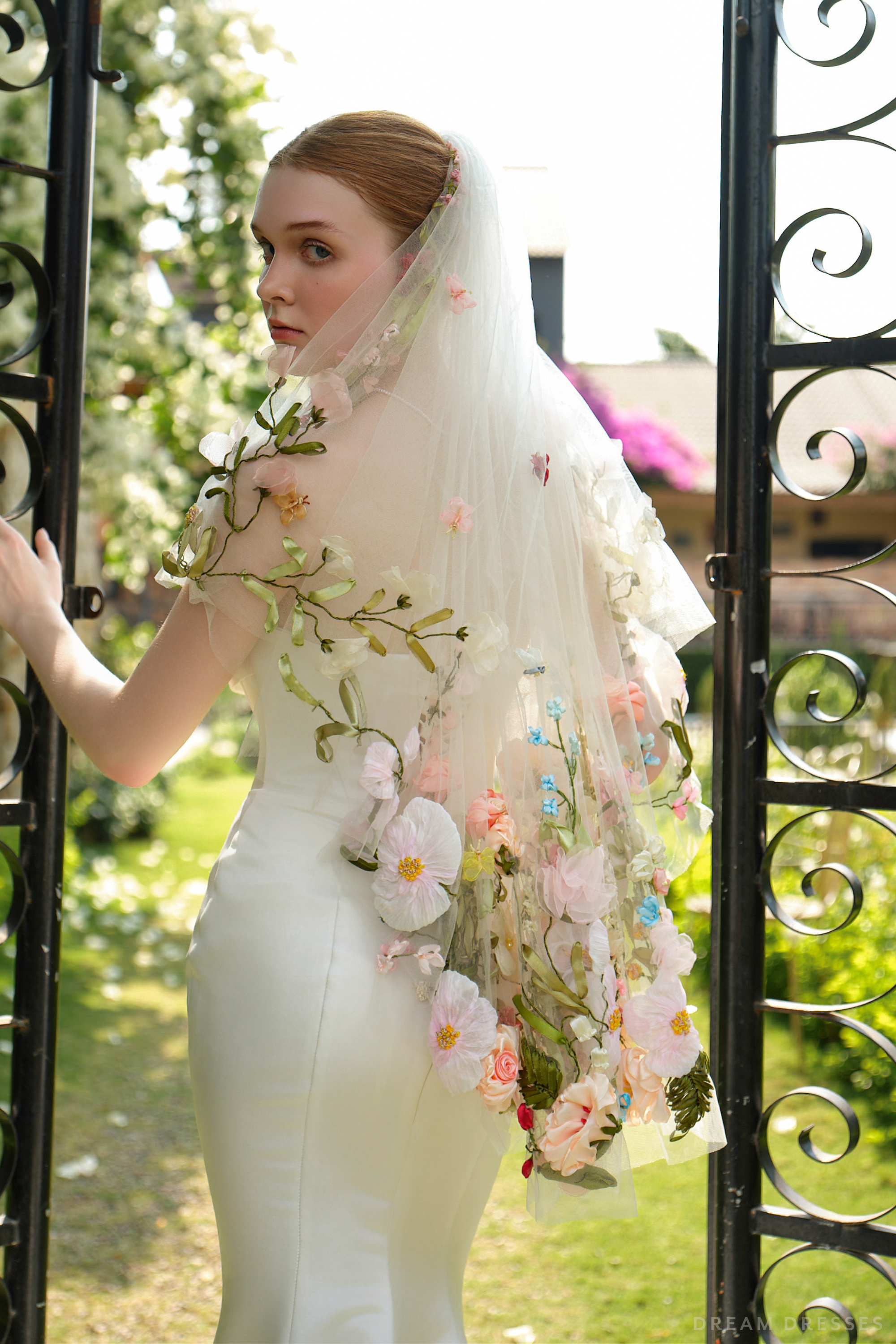 Fingertip Veil with 3D Floral & Ribbon Embellishment (#VALERIA)