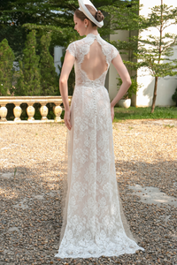 White Bridal Ao Dai | Modern Vietnamese Bridal Dress with French Lace (#NGOCLAN) - Dream Dresses by P.M.N.