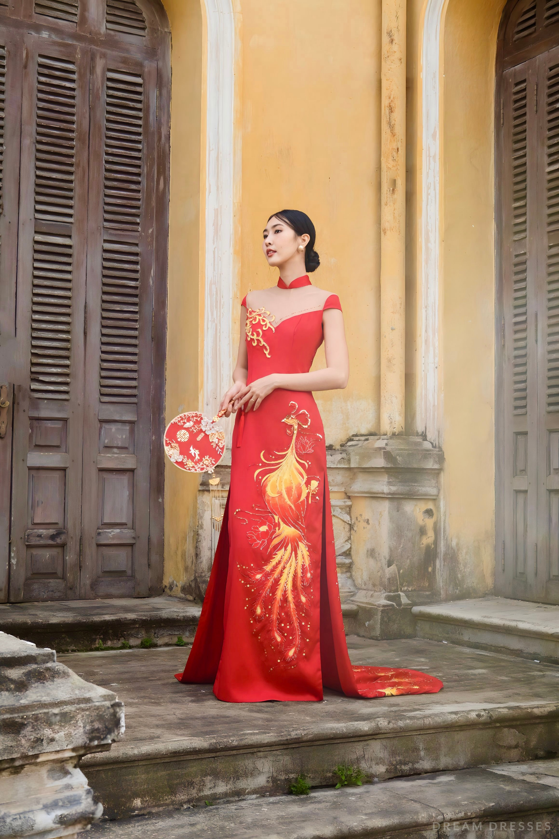 Red Bridal Cheongsam | Red Qipao Bridal Gown with Phoenix Lace  (#LANIE) - Dream Dresses by P.M.N.