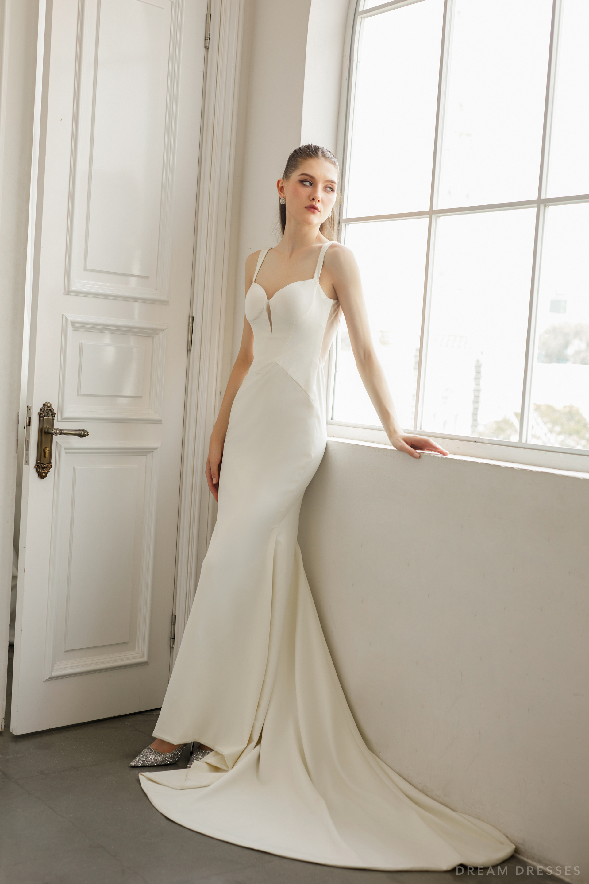 Minimalist Crepe Wedding Dress with Low Back (#DYONE) - Dream Dresses by P.M.N.
