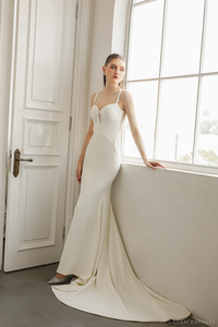 Minimalist Crepe Wedding Dress with Low Back (#DYONE) - Dream Dresses by P.M.N.