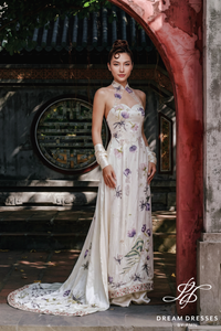 Ivory Ao Dai with Color Lace (#QUYNH) - Dream Dresses by P.M.N.