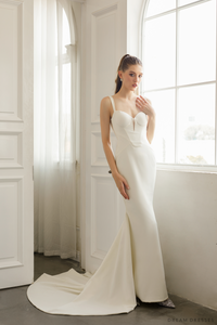 Minimalist Crepe Wedding Dress with Low Back (#DYONE) - Dream Dresses by P.M.N.