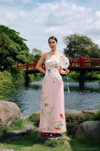 Pink Bridal Embroidery Ao Dai | Modern Vietnamese Bridal Dress (#CELESTYA) - Dream Dresses by P.M.N.